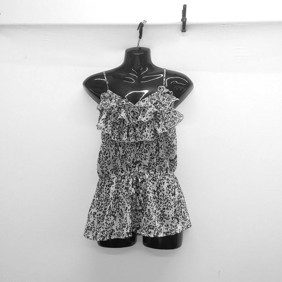 Mudd Women's Cami Tank Top Women's Size Small Peplum White Blue Floral Polyester - Picture 1 of 3